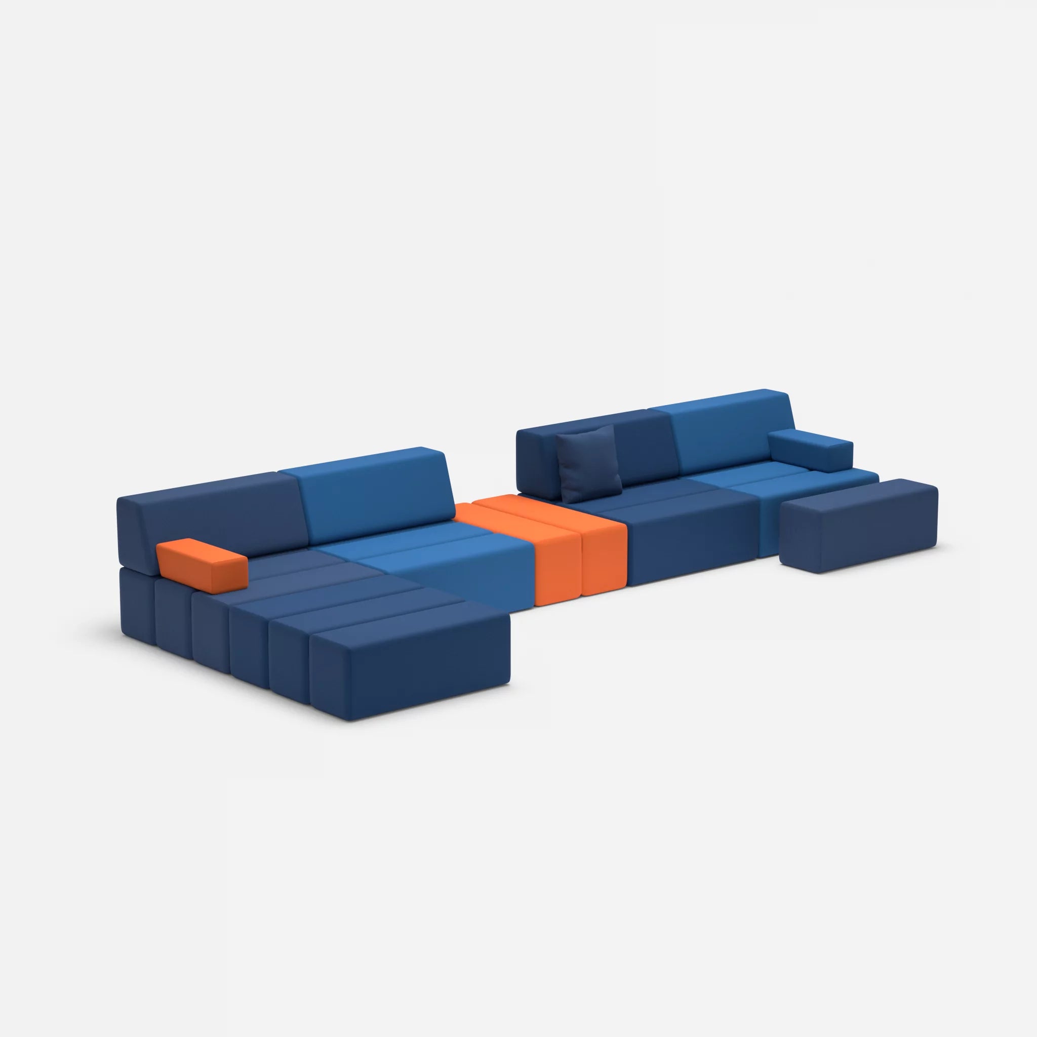 L Sofa Bricks 1 radio6512-radio3094 in Dunkelblau und Orange von der Seite