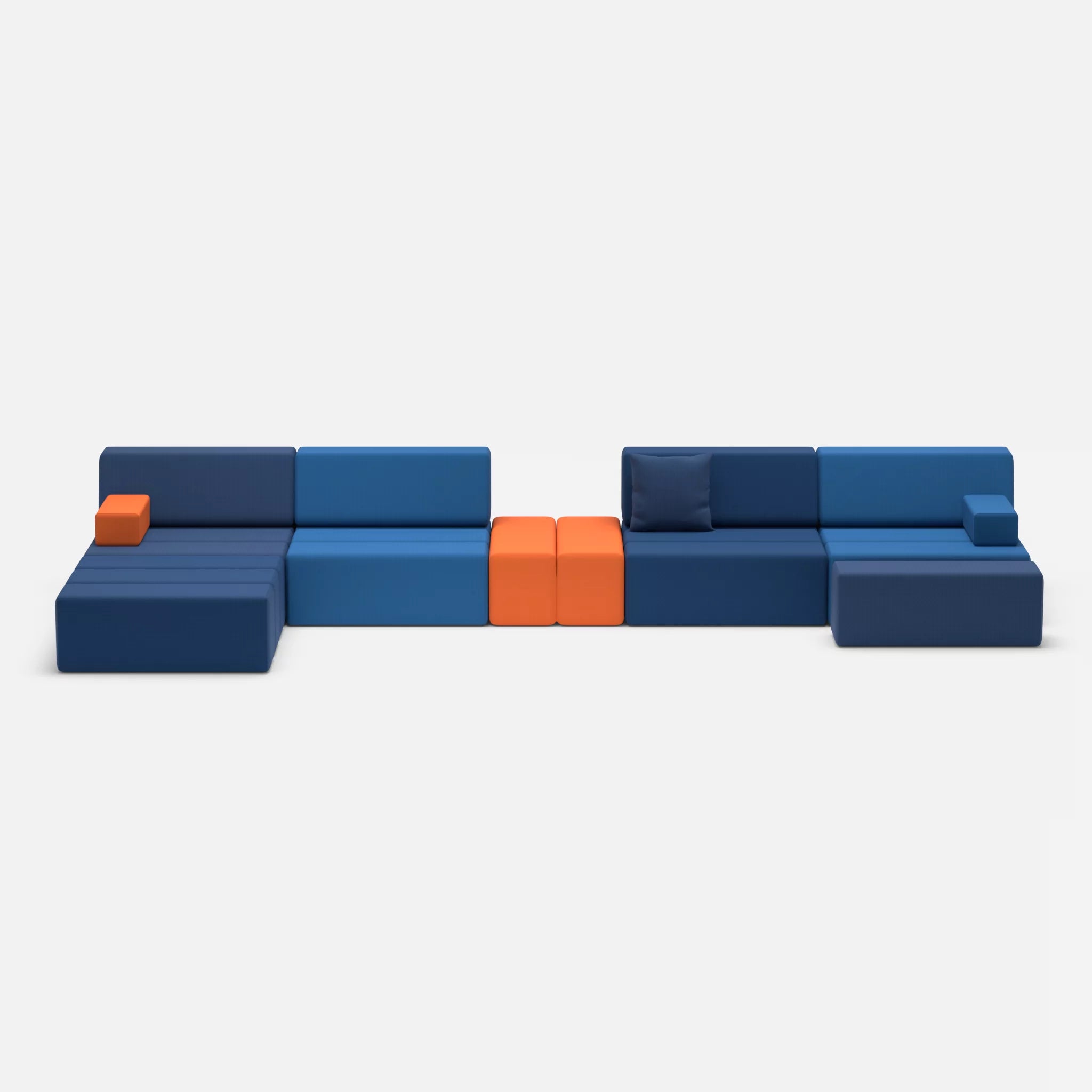 L Sofa Bricks 1 radio6512-radio3094 in Dunkelblau und Orange von vorne