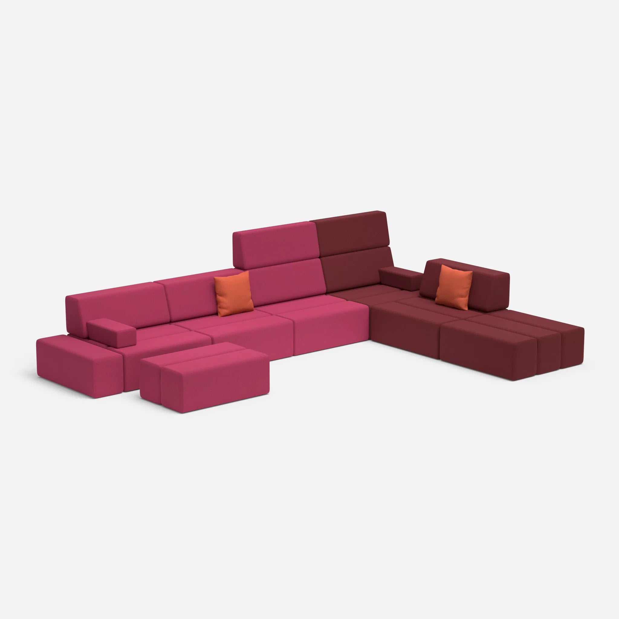 L Sofa Bricks 2 dama0050-dama0034 in Fuchsia und Bordeaux von der Seite