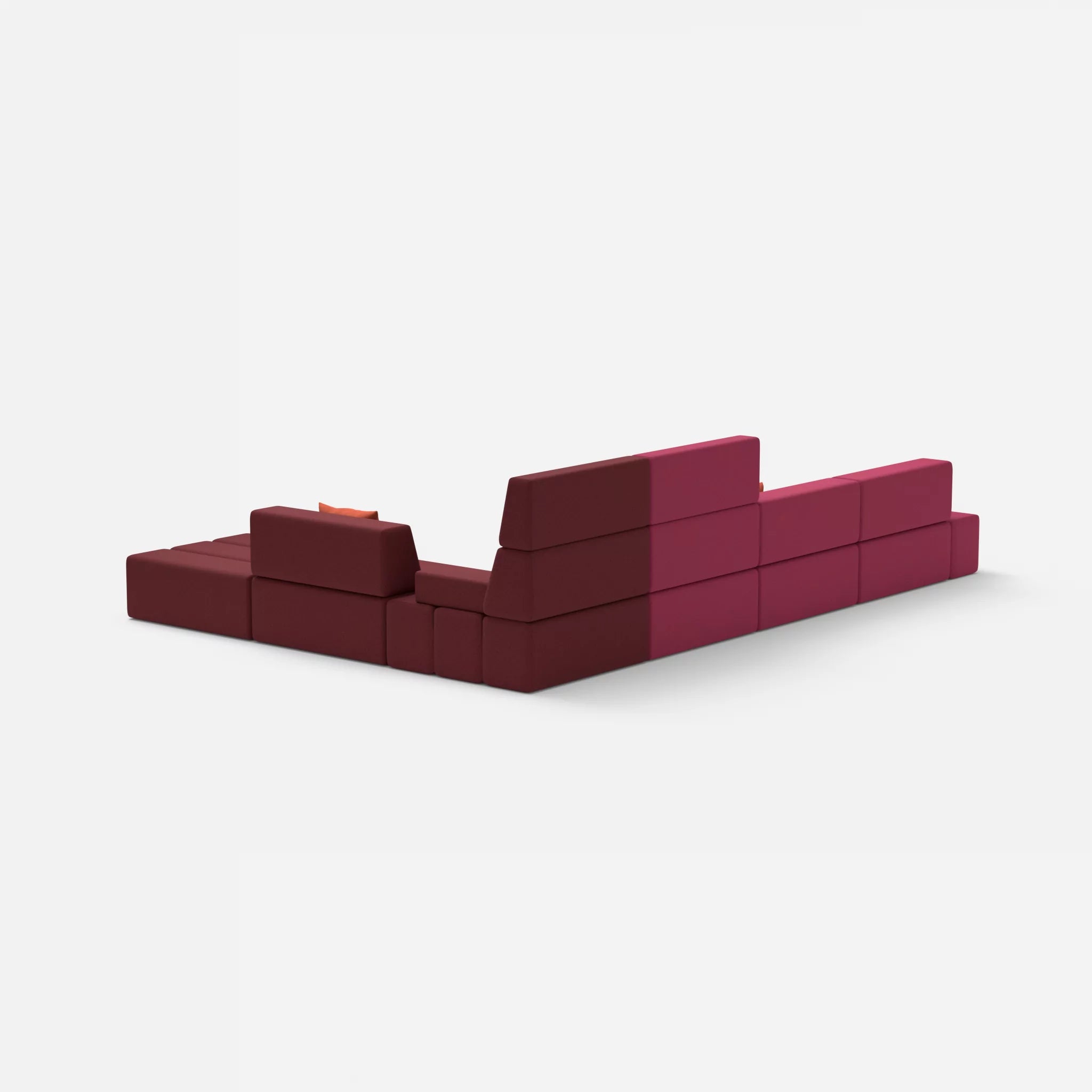 L Sofa Bricks 2 dama0050-dama0034 in Fuchsia und Bordeaux von hinten