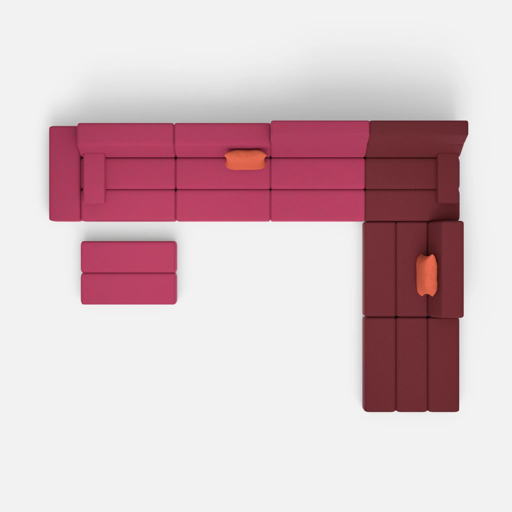 L Sofa Bricks 2 dama0050-dama0034 in Fuchsia und Bordeaux von oben