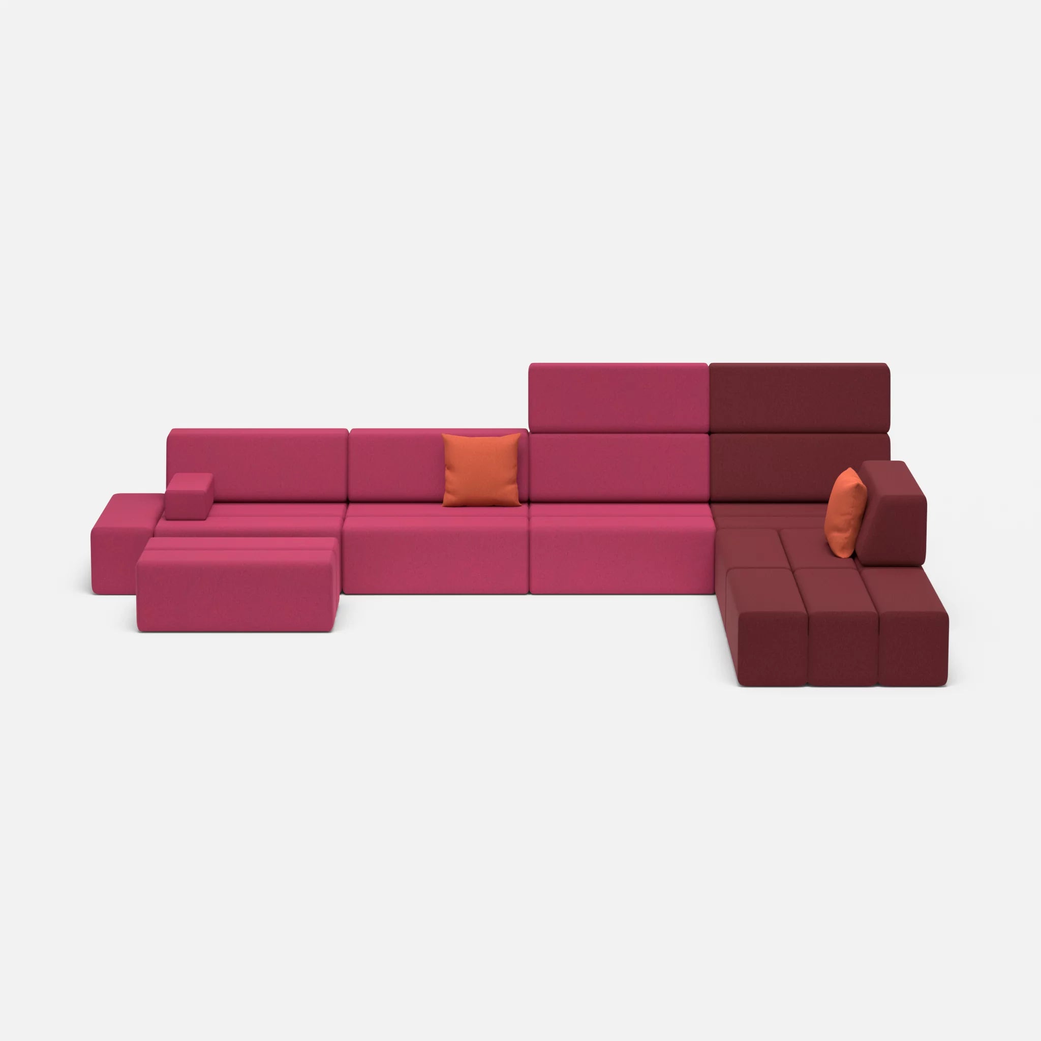 L Sofa Bricks 2 dama0050-dama0034 in Fuchsia und Bordeaux von vorne