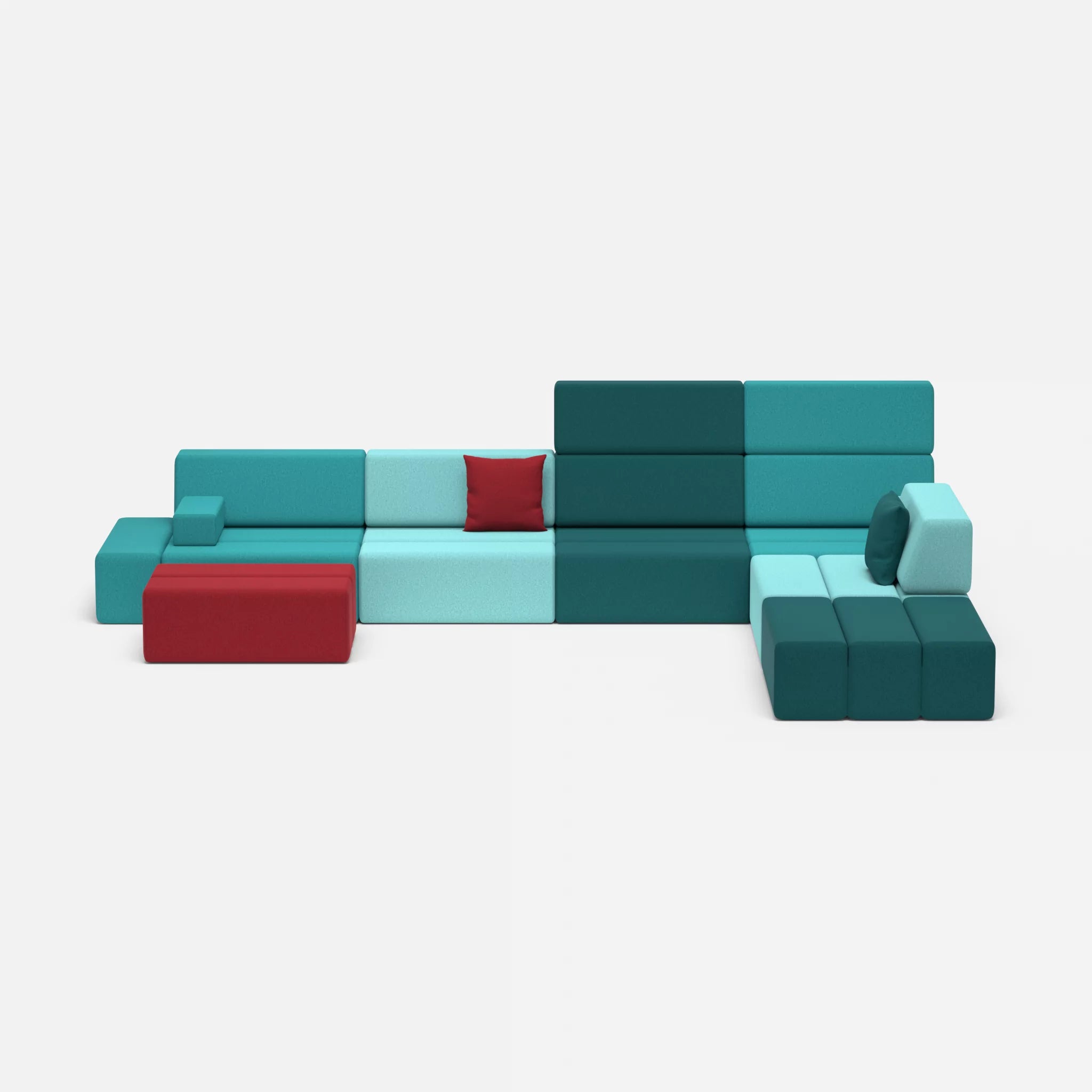 L Sofa Bricks 2 dama0053-dama0076 in Rot und Türkis von vorne