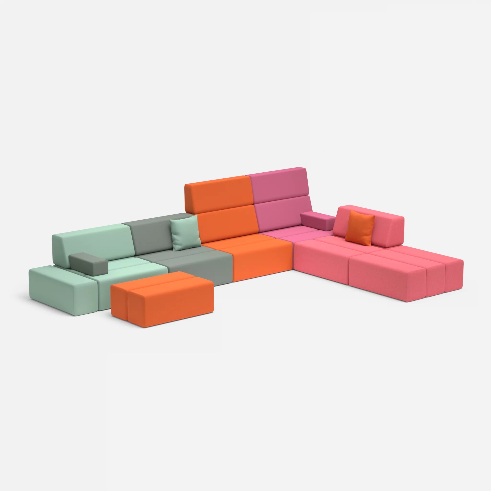 L Sofa Bricks 2 radio3094-radio7045 in Orange und Hellblau von der Seite