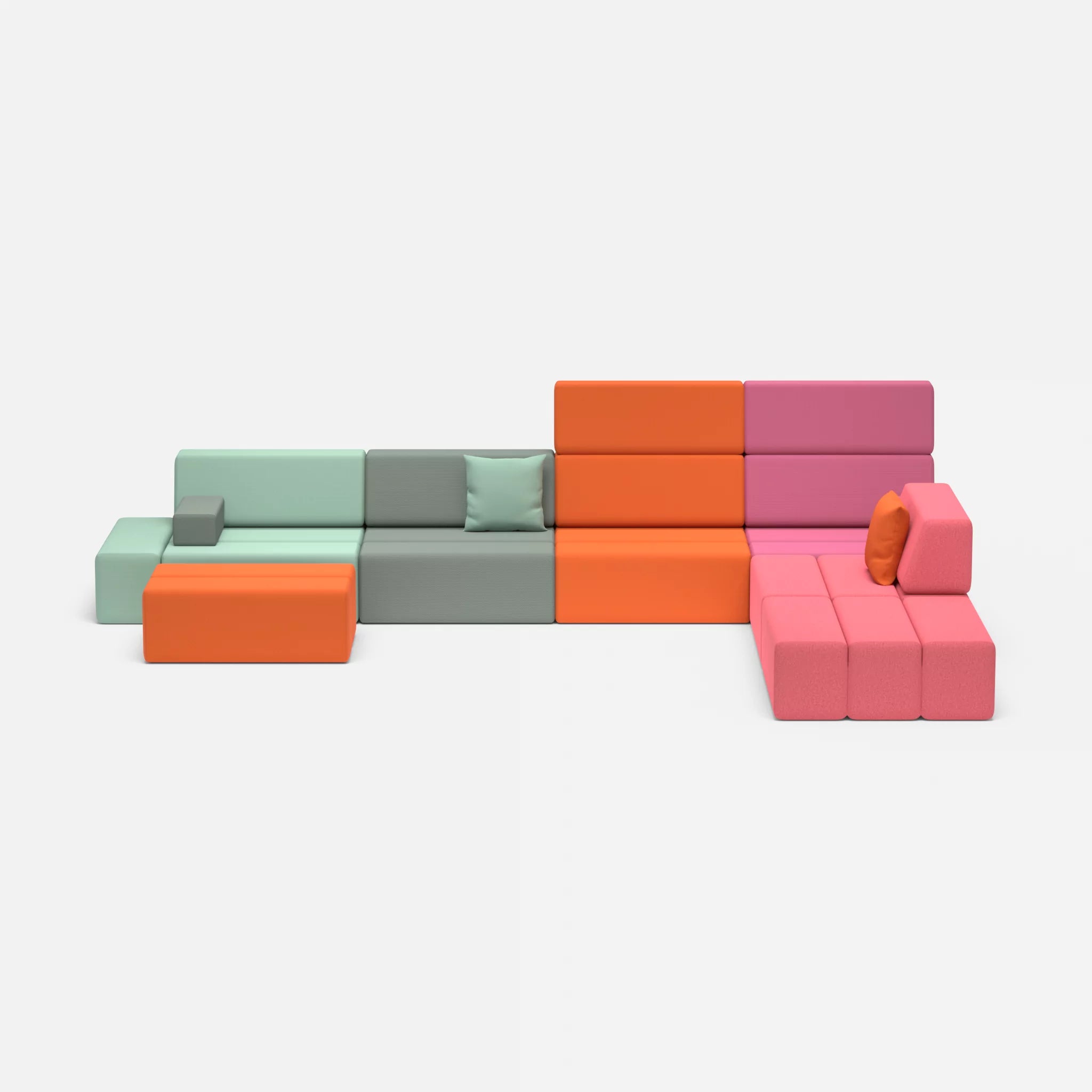 L Sofa Bricks 2 radio3094-radio7045 in Orange und Hellblau von vorne