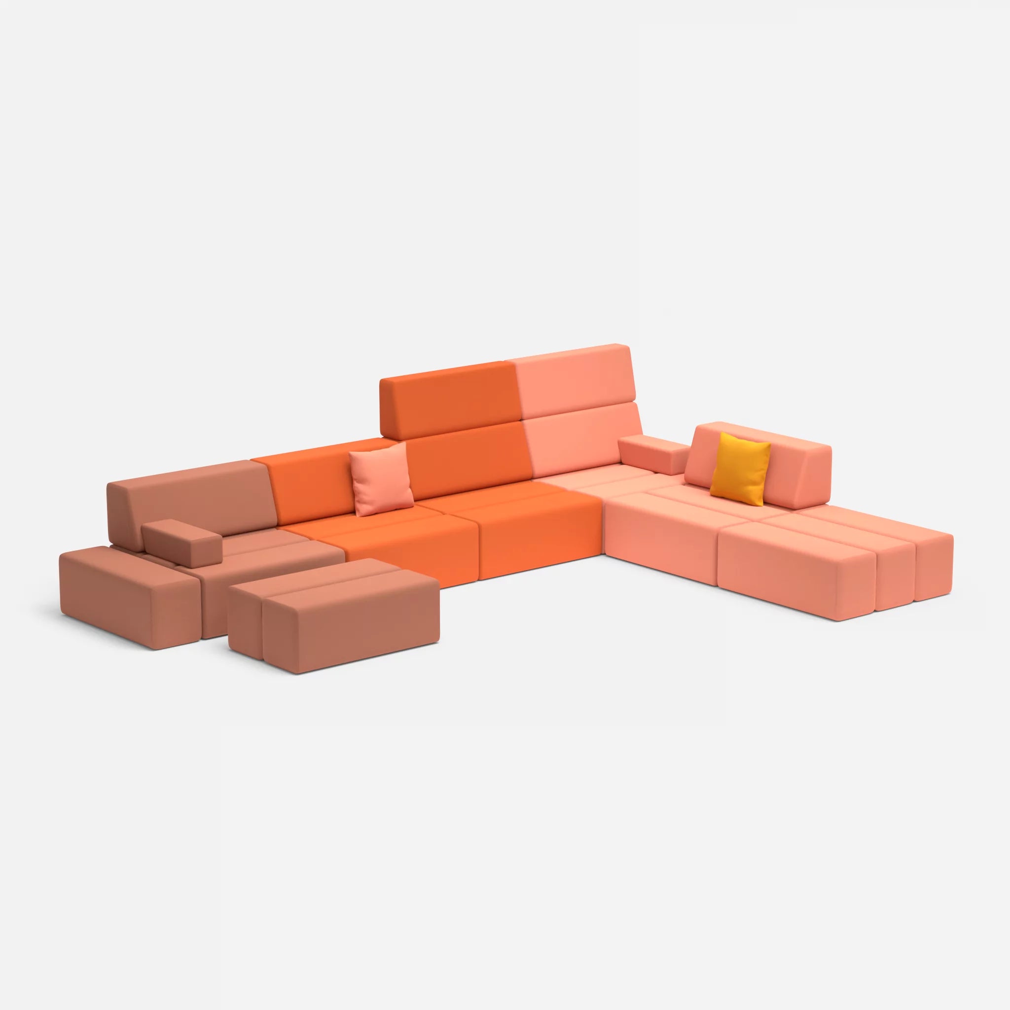 L Sofa Bricks 2 radio4037-radio4046 in Hellrot und Coral von der Seite