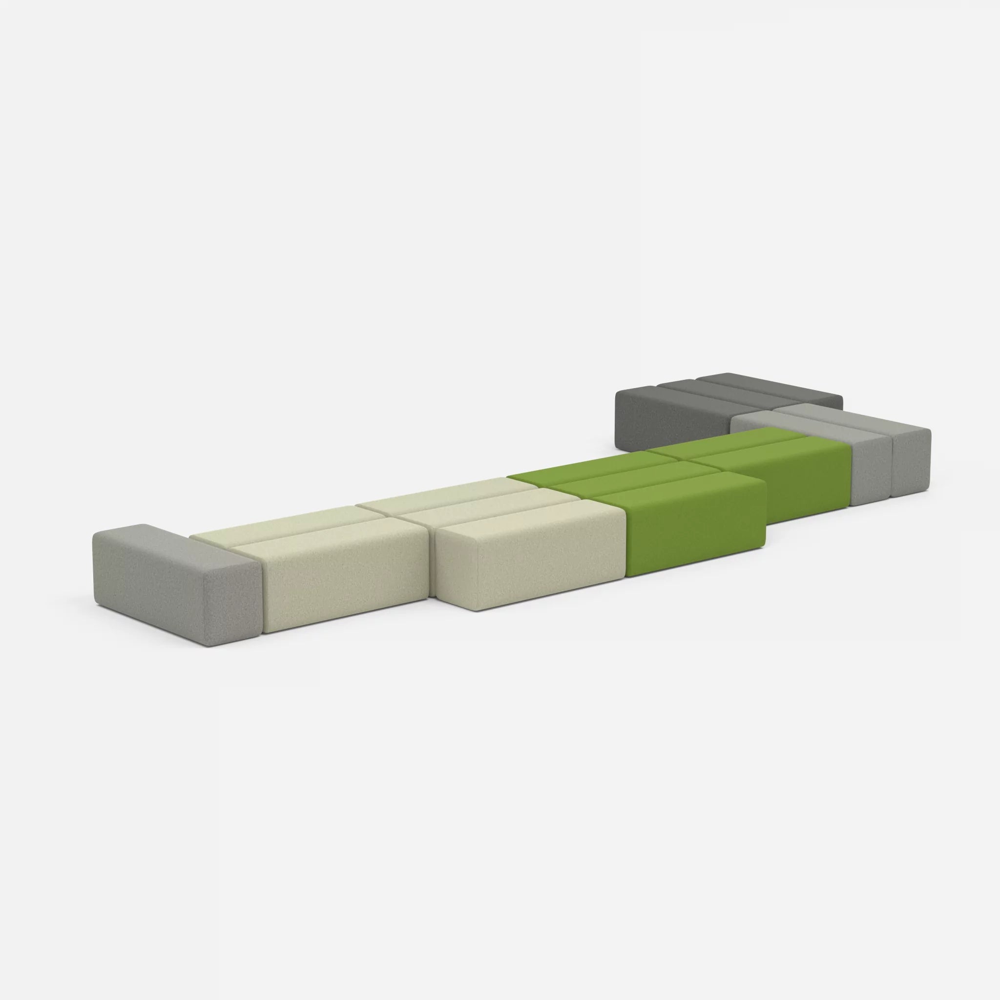 L Sofa Bricks 3 dama0003-dama0027 in Mittelgrau und Grün von der Seite