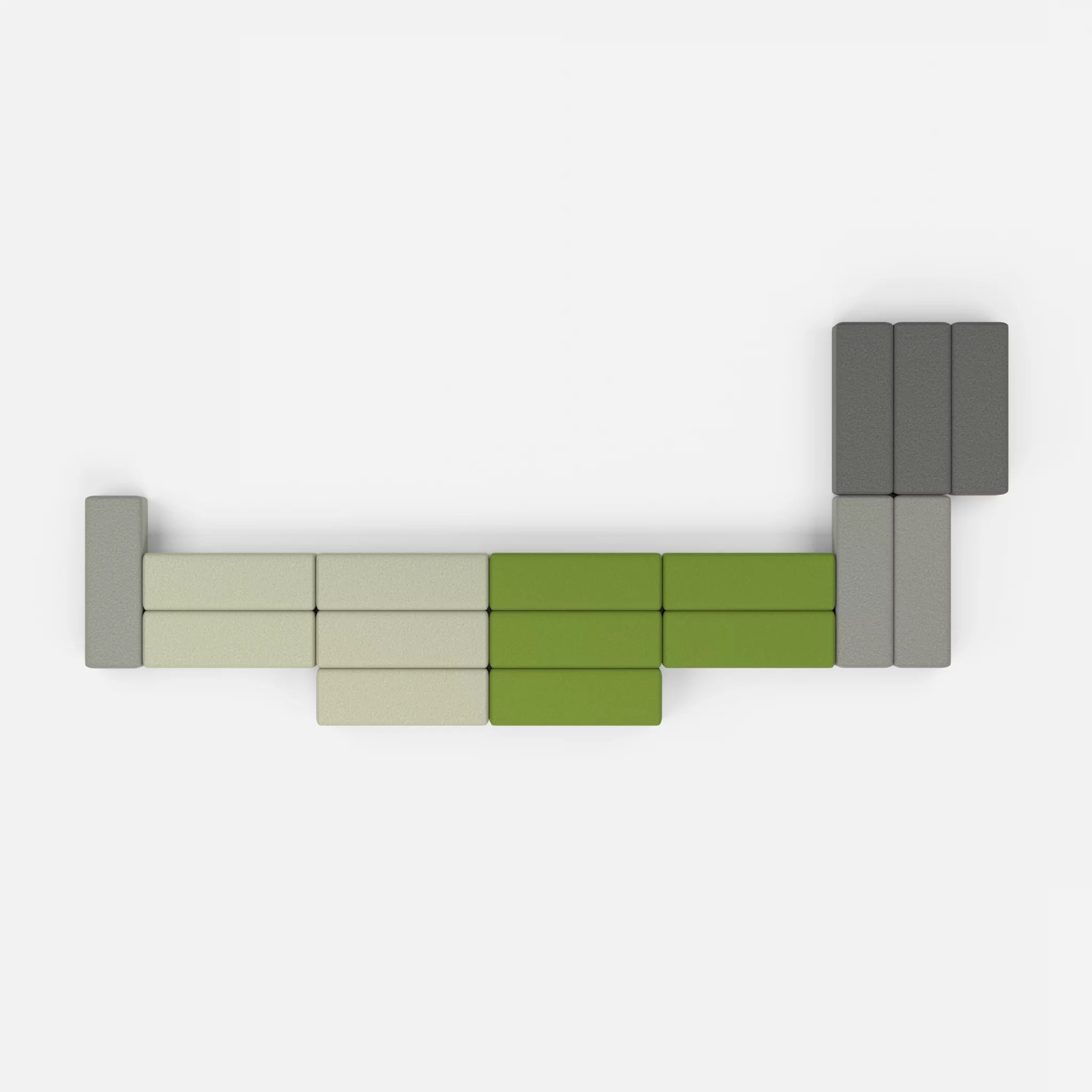 L Sofa Bricks 3 dama0003-dama0027 in Mittelgrau und Grün von oben