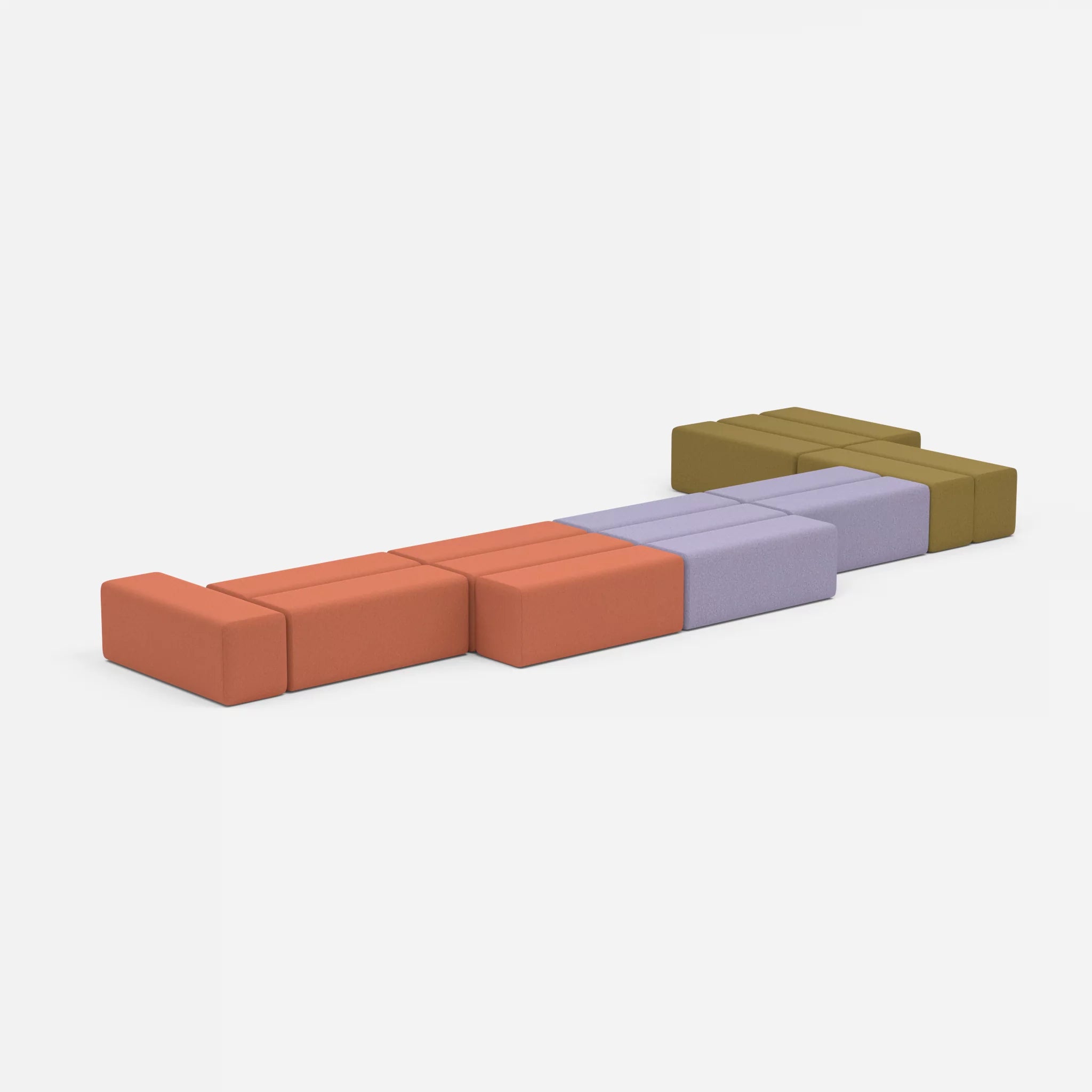 L Sofa Bricks 3 dama0033-dama0039 in Terracotta und Flieder von der Seite