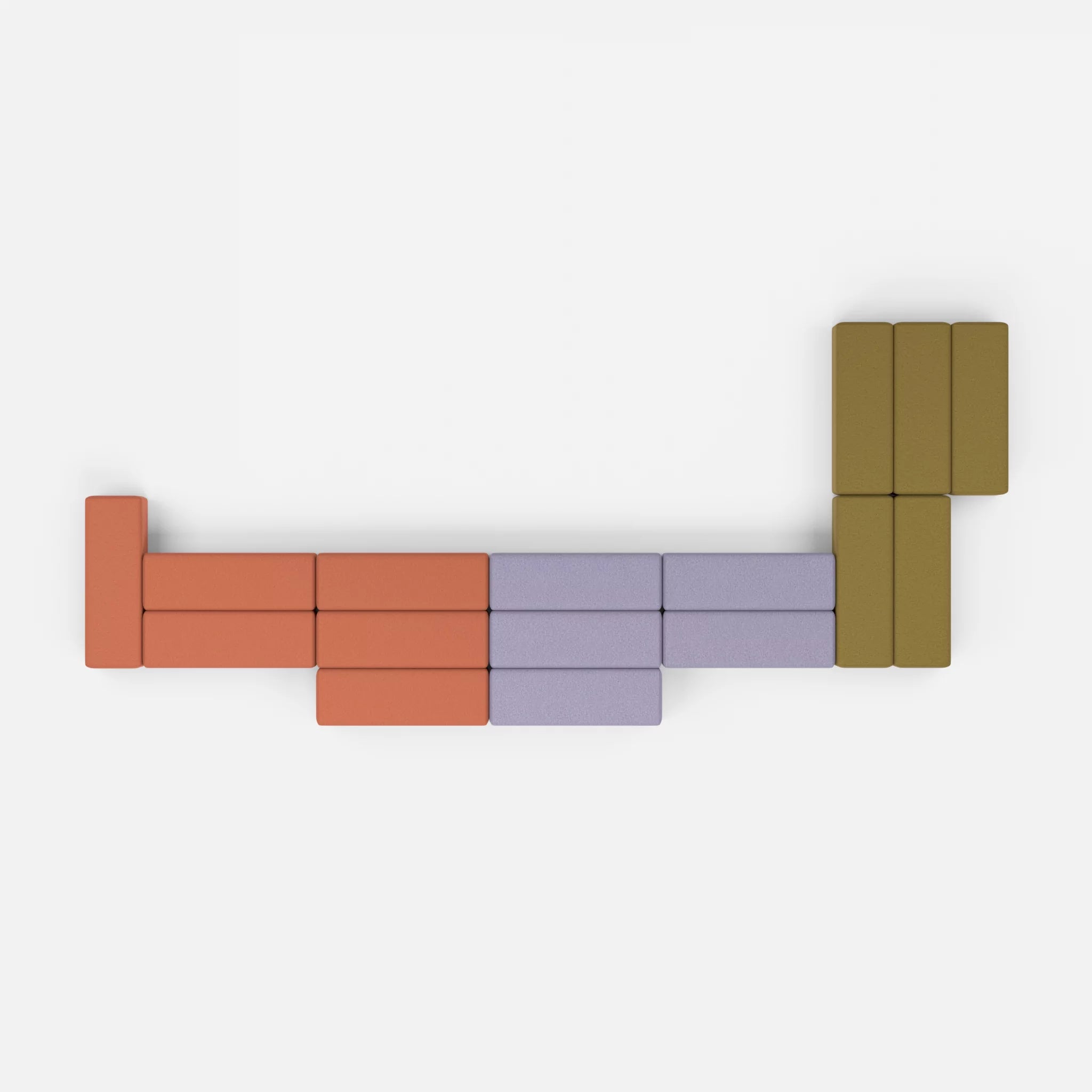 L Sofa Bricks 3 dama0033-dama0039 in Terracotta und Flieder von oben