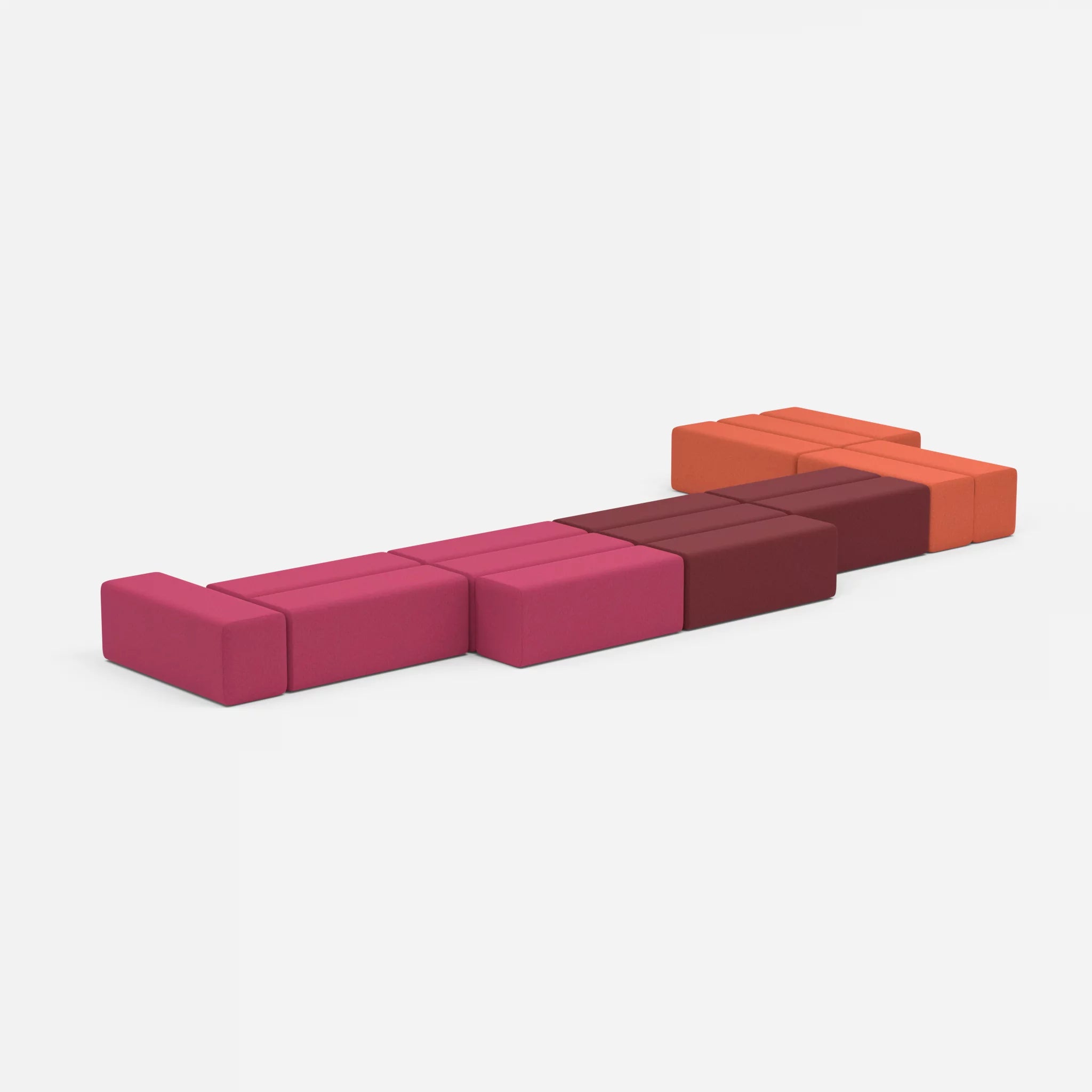 L Sofa Bricks 3 dama0050-dama0034 in Fuchsia und Bordeaux von der Seite