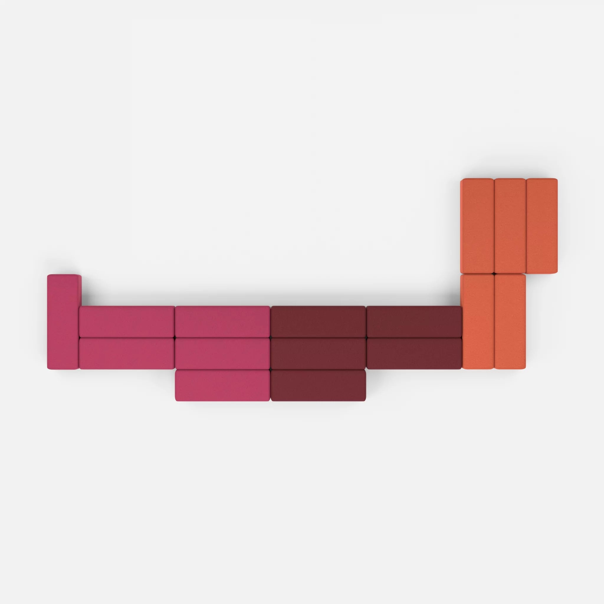 L Sofa Bricks 3 dama0050-dama0034 in Fuchsia und Bordeaux von oben