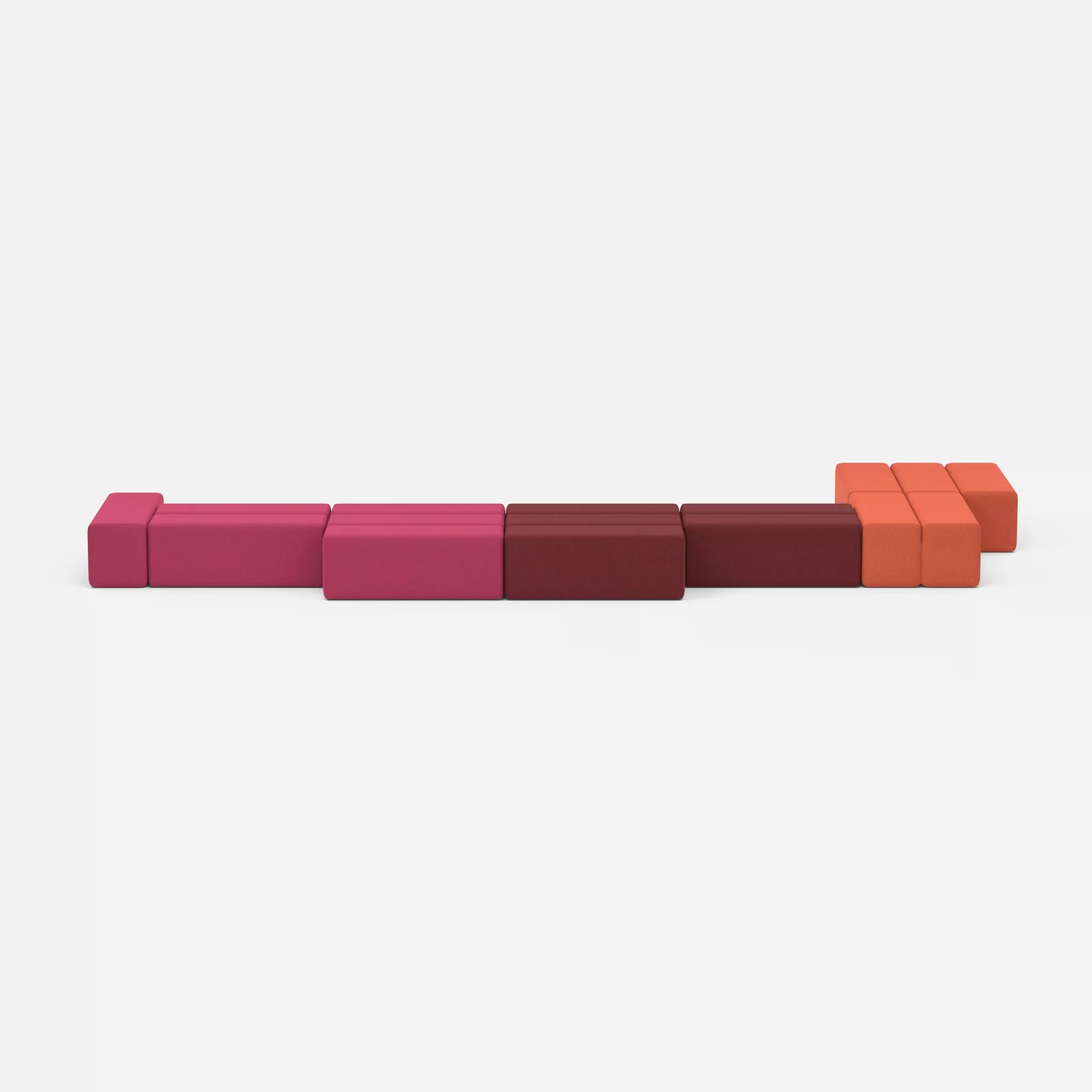 L Sofa Bricks 3 dama0050-dama0034 in Fuchsia und Bordeaux von vorne