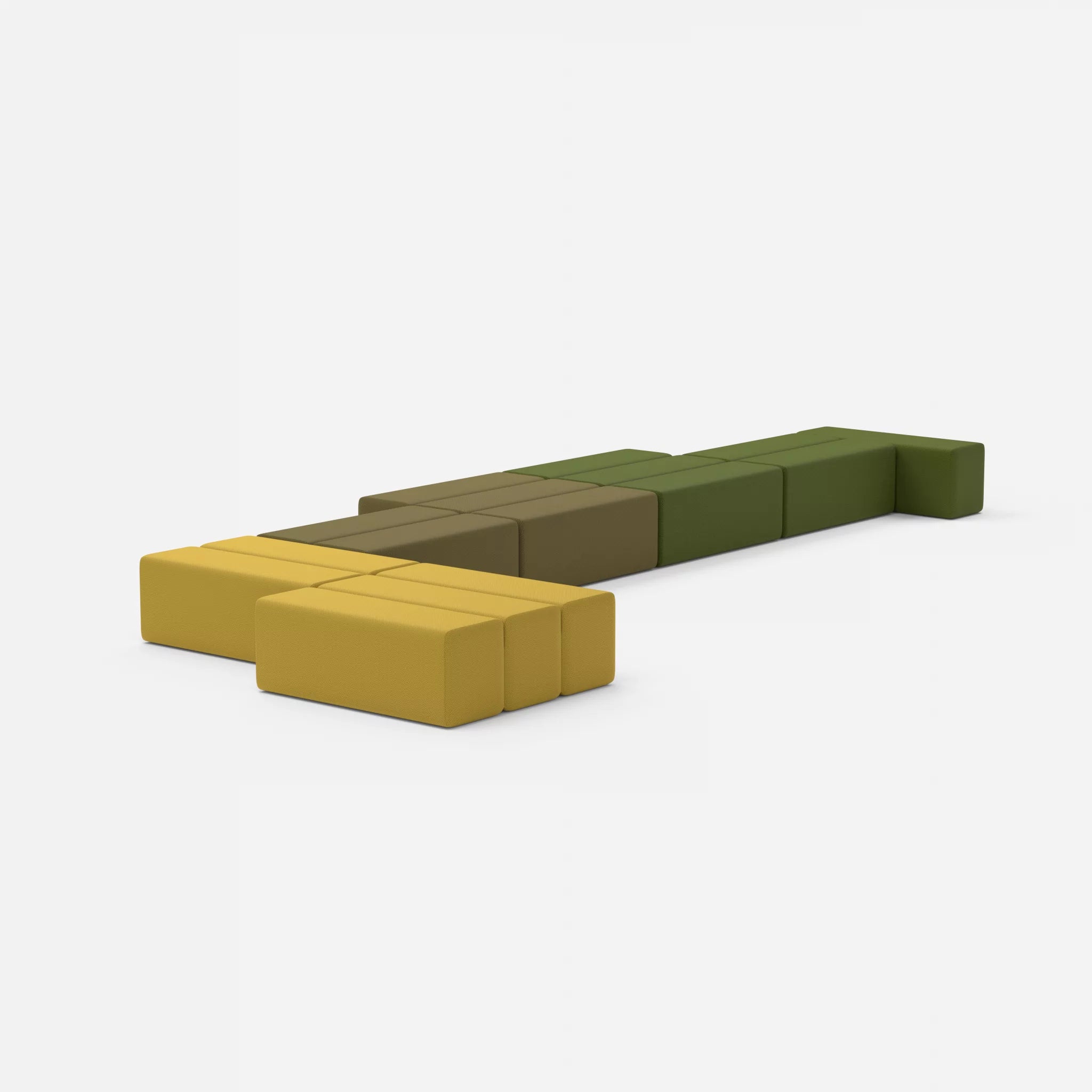 L Sofa Bricks 3 novummoss-novumpinie in Grün und Dunkelgrün von hinten