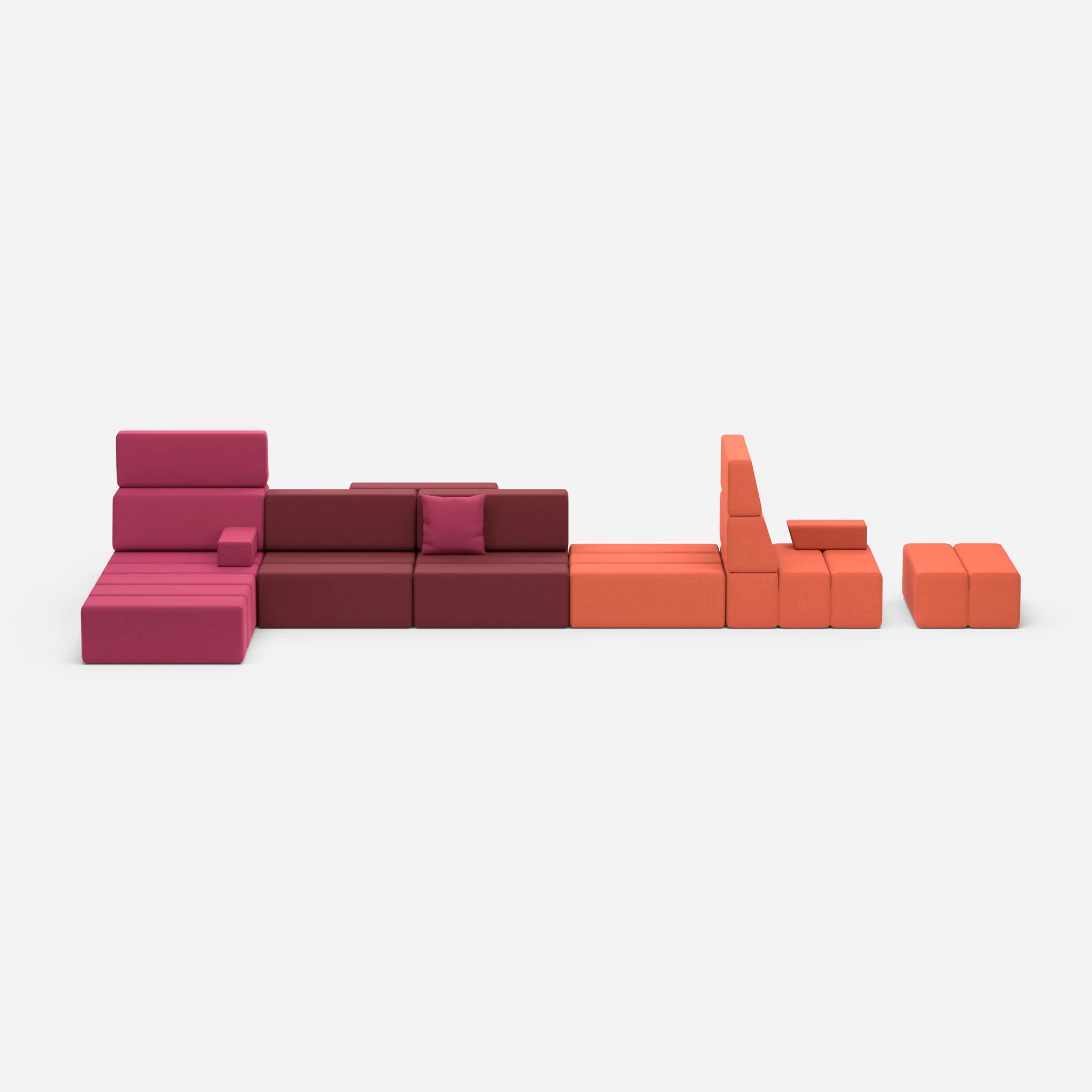 Sofalandschaft Bricks 2 dama0050-dama0062 in Fuchsia und Orange von vorne