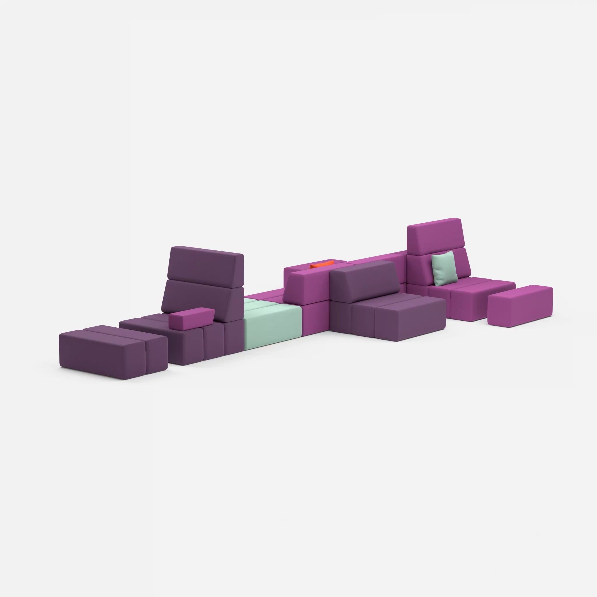 Sofalandschaft Bricks 2 novumviola-novumlagoon in Violett und Graublau von hinten