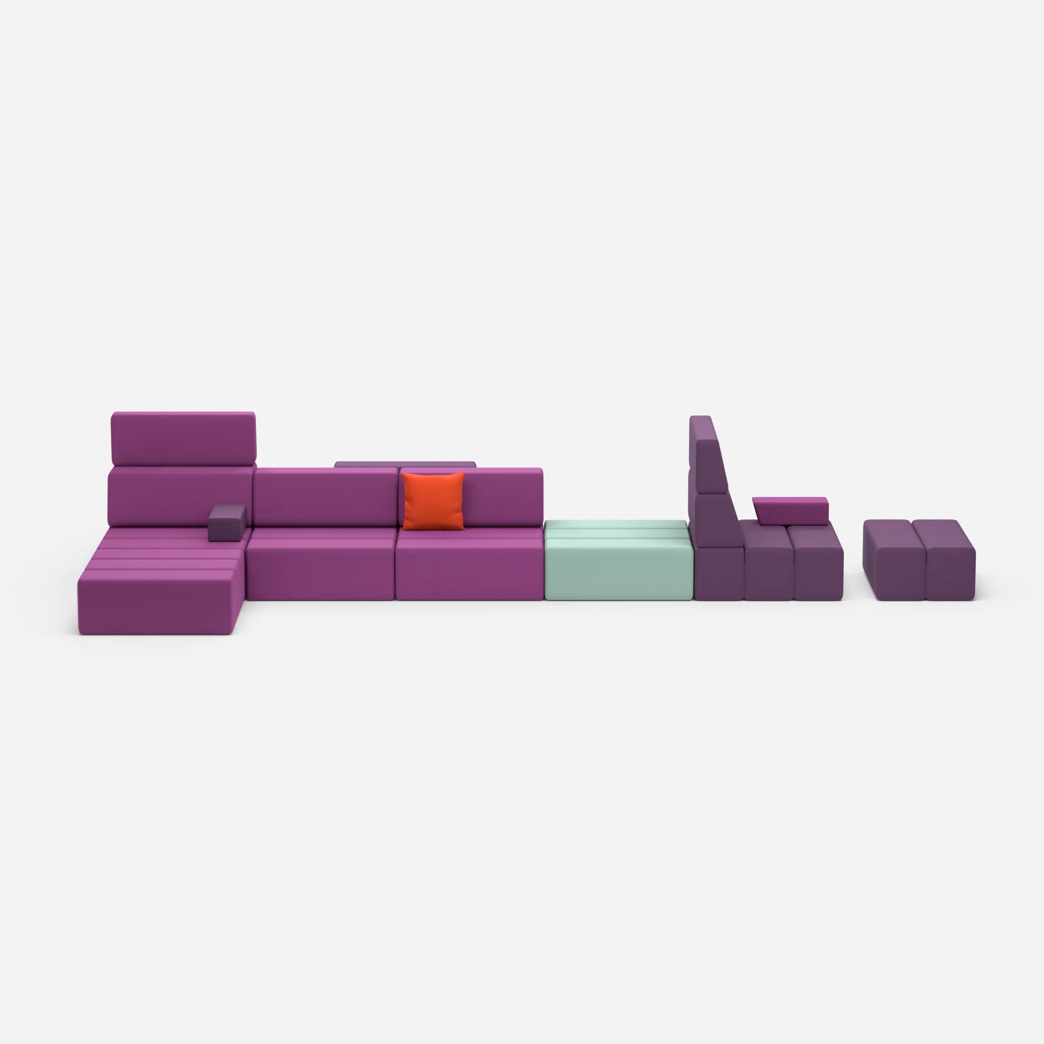 Sofalandschaft Bricks 2 novumviola-novumlagoon in Violett und Graublau von vorne